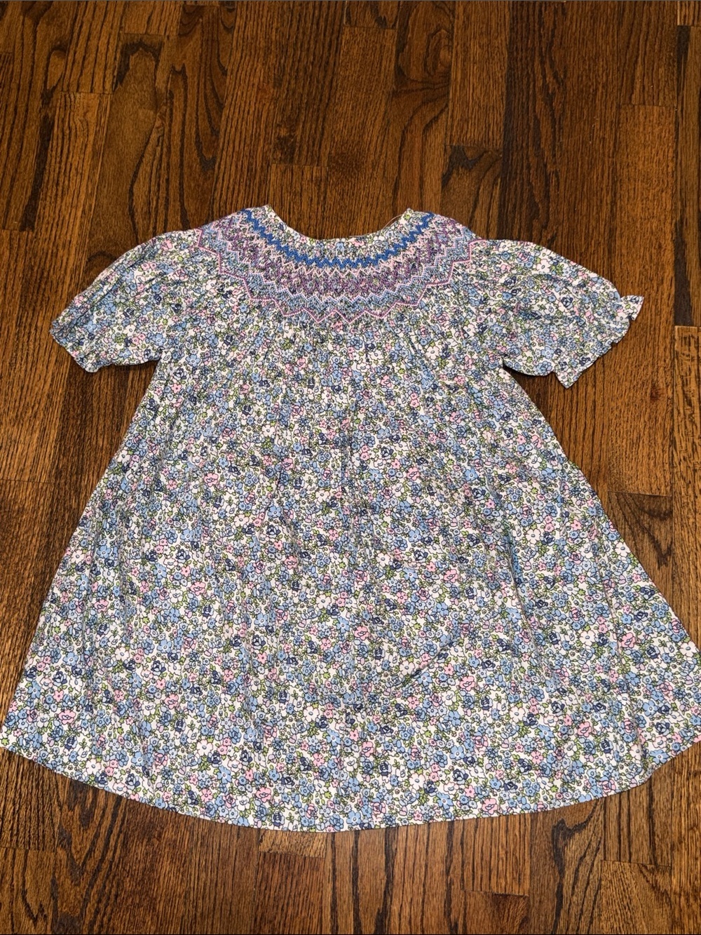 Ann Reeves Smocked Floral Baby/Toddler Dress in Blue and Pink